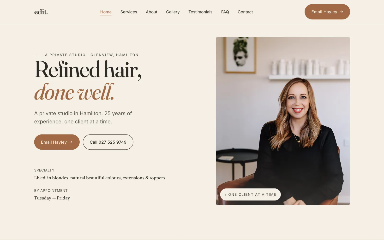 The Edit hair studio website, built by Knott Digital
